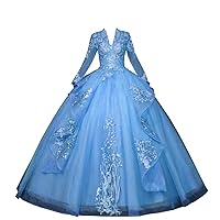 2024 Vintage V Neck Long Illusion Sleeves Prom Formal Evening Dresses A line Lace Applique