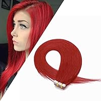 Remy Tape in Hair Extensions Human Hair Red Seamless Skin Weft Tape in Real Human Hair Extensions Straight Hair 14 Inch 40g #RED 20 pcs