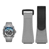 Genuine Leather Strap, Suitable for Richard Mille Nylon Strap, Men RM50/53 Screwdriver, Four-Star or Five-Star Screw Head,25mm (Color : Grey Black, Size : 25mm)