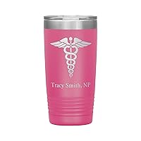 Personalized NP Tumbler With Name - Nurse Practitioner Gift - 20oz Insulated Engraved Stainless Steel NP Cup Pink