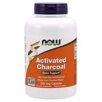 NOW Supplements, Activated Charcoal Made from Coconut Shells, Non-GMO Project Verified, Detox Support*, 200 Veg Capsules
