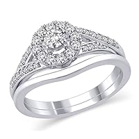1/2 CT Diamond Split Shank Round Halo Engagement Bridal Ring in 14K White Gold (HI/I2)