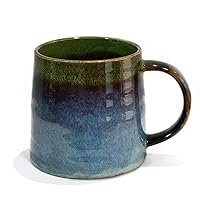 wewlink Large Ceramic Coffee Mug, Pottery Mug,Tea Cup for Office and Home,Handmade Pottery Coffee Mugs,16.5 Oz,Dishwasher and Microwave Safe,kiln altered glaze craft (Green)