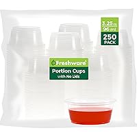 Freshware Plastic Portion Cups (No Lids) [3.25 Ounce, 250 Count] Disposable Plastic Cups for Meal Prep, Salad Dressing, Jellos Shot Cups, Souffle Cups, Condiment and Dipping Sauce Cups