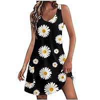 Prime of Day Deals Today 2024 Clearance Womens Floral Tunic Dress, Casual Summer Loose Swing Sun Dress V Neck Sleeveless Beach Mini Sundress Boho T-Shirt Dresses Sales Today Clearance