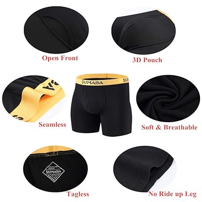 SUMABA Long Leg Men Underwear Boxer Briefs Fly with Pouch No Ride