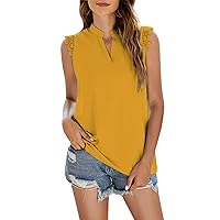 Women's Y2K Tops Spring and Summer Solid Color Shirt Loose V-Neck Sleeveless Lace Top, S-2XL