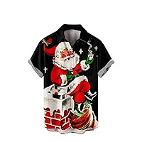 Men Christmas Shirts Holiday Casual Short Sleeve Button Down Shirts Santa Claus Printed T-Shirt Novelty Christmas Tops