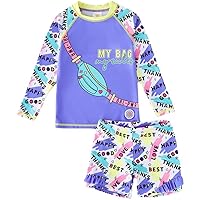 Girls 2 Piece Swimwear Set Kids Long Sleeve Bathing Suit Sun Protective Rash Guards