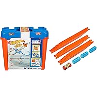 Hot Wheels Track Builder Stunt Box Gift Set Ages 6 to 12 & Track Builder Straight Track with Car [Styles May Vary]