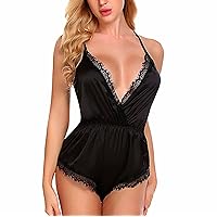 Women's Halter Backless Lingerie Floral Lace Bodysuit Babydoll Sexy Open Crotch Jumpsuit Lace Sheer Teddy Lingerie