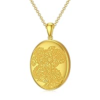 10K 14K 18K Solid Gold/Real Gold Oval Locket That Holds Pictures Personalized Oval Sunflower/Starburst/Rose Locket With Solid Gold Chain Gift for Women Man