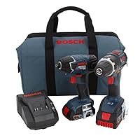 Bosch CLPK243-181 18-Volt Lithium-Ion 2-Tool Combo Kit with 1/2-Inch Drill/Driver, Impact Driver, 2 High Capacity Batteries, Charger and Case