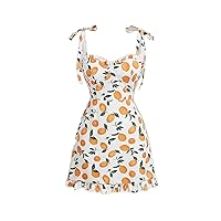 Dresses for Women Dress Women's Dress Fruit Print Tie Shoulder Frill Trim Cami Dress Dress