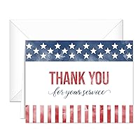 Patriotic Thank You For Your Service Cards / 125 Bulk Stars And Stripes Military Gratitude Greeting Cards With White Enevelopes / 4 1/4