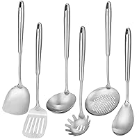 304 Stainless Steel Kitchen Utensils Set, 6 Pcs Metal Professional Cooking Spoons, Kitchen Tools - Wok Spatula, Ladle, Skimmer Slotted Spoon, Pasta Spoon, Serving Large Spoon, Slotted Spatula Tunner