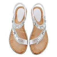 BIGTREE Women's Flat-Sandals Open-Toe Rhinestone Summer Thong with Ring Toe