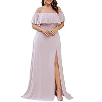 Ever-Pretty Women's Plus Size Off Shoulder Ruffle Sleeves Side Split Chiffon Floor Length Formal Dress 0968-PZUSA