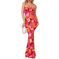 Women's Hawaiian Dresses 2024 Summer Boho Floral Bodycon Maxi Dress Print Spaghetti Strap Casual Maxi Dress, S-2XL