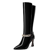 Womens Patent Pointed Toe Party Solid Sexy Zip Stiletto High Heel Mid Calf Boots 3.3 Inch
