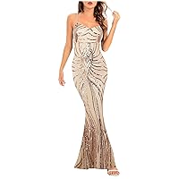 YZHM Women's Evening Party Dress Spaghetti Strap Sequin Cocktail Dress Elegant Formal Dresses Open Back Prom Gowns Maxi Dress
