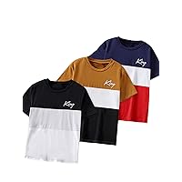 SOLY HUX Boy's 3 Piece T Shirt Color Block Letter Print Tee Short Sleeve Round Neck Summer Tops
