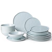 Ceramic Dinnerware Sets of 6,Porcelain Plates and Bowls Sets with Wavy Edge,Microwave & Dishwasher & Oven Safe,Light Weight & Scratch Resistant Dishes Sets-Light Blue(18pcs)
