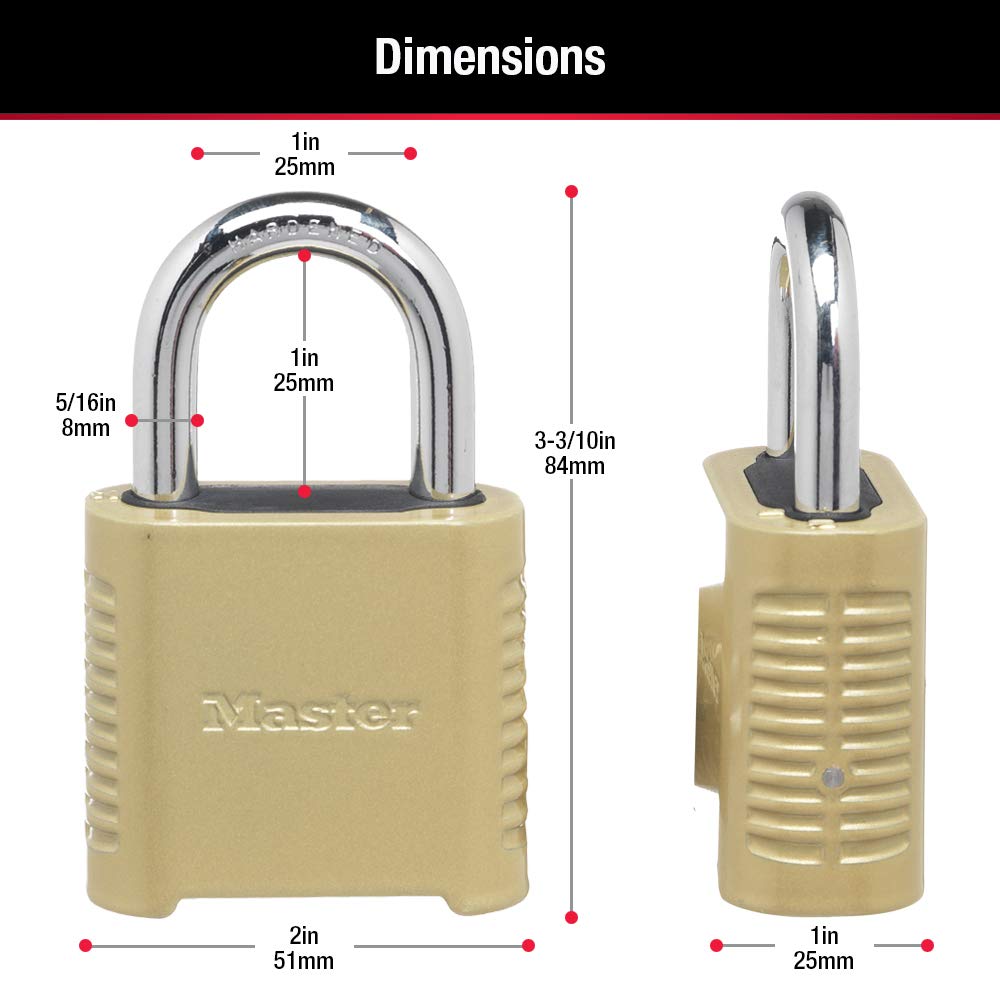 Master Lock 875D Heavy Duty Outdoor Combination Lock, 2 in. Wide, Brass Finish