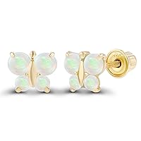 Solid 14K Gold 5mm Butterfly Natural Birthstone Screwback Stud Earrings For Women | 2mm & 2.50mm Round Birthstone | 14K Gold Natural or Created Gemstone Screwback Earrings For Women and Girls