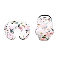 Nursing Pillow Cover and Baby Car Seat Cover, Watercolor Pink Flower