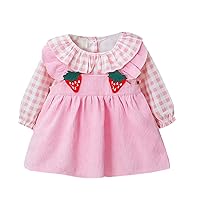 Infant Fall and Winter Girls Plaid Long Sleeve Corduroy Strawberry Pattern Dress Girls Autumn Party