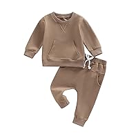 Toddler Fall Outfits Baby Girl Boy Winter Clothes Solid Color Sweatshirt + Tracksuit Sweatpants Sweatsuit Set