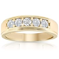 Pompeii3 14k Yellow Gold 1 Ct T.W. Round-Cut Natural Diamond Wedding Ring Men's Five Stone High Polished Band