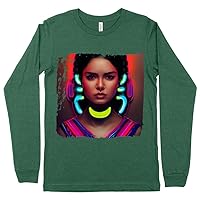 Mexican Woman Long Sleeve T-Shirt - Art T-Shirt - Art Design Long Sleeve Tee Shirt - Heather Forest, 2XL