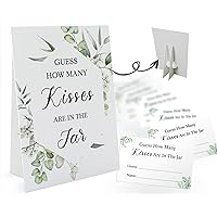 Guess How Many Kisses Are in the Jar Game-1 Standing Sign and 50 Guessing Cards, Greenery Bridal Shower Games, Baby Shower Sign, for Boys Girls Baby Shower Favors and Weddings Party Decoration-02