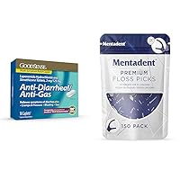 Anti-Diarrheal and Anti-Gas Tablets, 2 mg/125 mg + Mentadent 150 Count Double Thread Floss Picks with Toothpicks