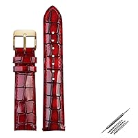 Crocodile Texture Calfskin Leather Watch Strap18mm 20mm 22mm Watchband for Men Women Watch Band Solid Buckle (Color : Red Gold, Size : 18mm)
