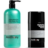 Alcohol Free Deodorant 2.5 Fl Oz, and Anthony Invigorating Rush Hair and Body Wash, 32 Fl Oz