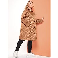 Women's Large Size Fashion Casual Winte Plus Single Breasted Placket Quilted Winter Coat Leisure Comfortable Fashion Special Novelty (Color : Brown, Size : X-Large)