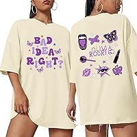 Bad IDEA Right Oversized Shirts for Women Pop Rock Music T Shirt Concert Fans Tee Purple Butterfly Tops