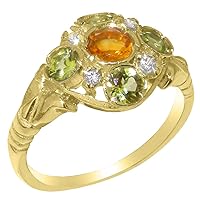 Solid 14k Yellow Gold Natural Citrine & Peridot Womens Cluster Ring - Sizes 4 to 12 Available