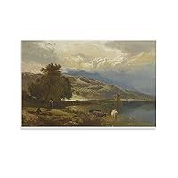 Lake Water Cattle Shepherd Landscape MountainCanvas Poster Wall Art Decor Print Picture Painting Living Room Bedroom Decor Abstract Wall Art Abstract Decor Large Canvas Frameless20x30inch(50x75cm)