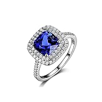 10K/14K/18K Gold Blue Created Sapphire Engagement Ring for Women with Natural Diamond Jewelry Gift for Her Wife