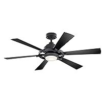 Kichler 52 inch Gentry Lite LED Ceiling Fan and Etched Cased Opal Glass in Distressed Black with Walnut Blades