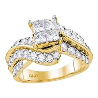 The Diamond Deal 14kt Yellow Gold Princess Diamond Cluster Bridal Wedding Engagement Ring 2 Cttw