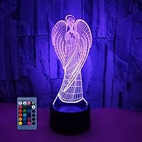 3D Angel Night Light Illusion Lamp 7/16 Color Change LED Lamp USB Power Remote Control Table Gift Kids Gifts Decor Decorations Christmas Valentines Gift