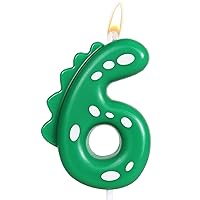 Green Number 6 Dinosaur Candle for Boy Birthday Party Decorations, 6th Birthday Dinosaur Party Supplies, Dino Theme Birthday Number Candle Cake Topper Decorations