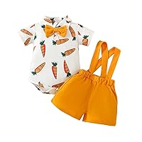 Baby Girl Smocked Romper Carrot Printed Short Sleeve Triangle Bodysuit With Back Shorts Clothes 2t Girls