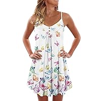 Franterd Women Summer Spaghetti Strap Button Down V Neck Sleeveless Casual Mini Dress Comfy Solid Boho Dresses