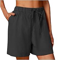 Womens Baggy Linen Shorts Drawstring High Waist Wide Leg Short Pants Summer Casual Bermuda Shorts Comfy Lounge Shorts